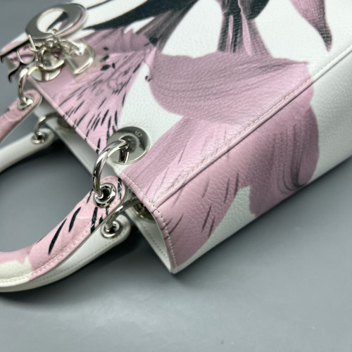 Dior Medium Lady Dior Grained Calfskin White Pink Black