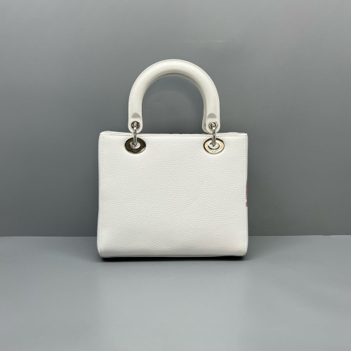 Dior Medium Lady Dior Grained Calfskin White Pink Black