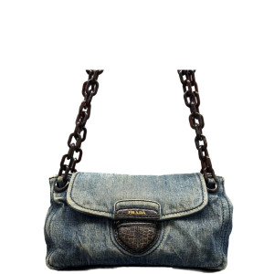 Prada Hobo Denim Resin Blue Brown