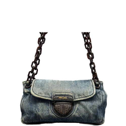 Prada Hobo Denim Resin Blue Brown Prada Hobo Denim Resin Blue Brown