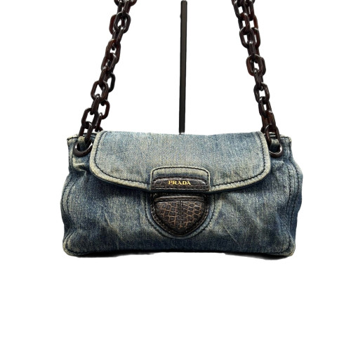 Prada Hobo Denim Resin Blue Brown Prada Hobo Denim Resin Blue Brown