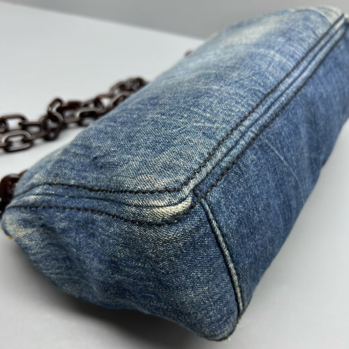 Prada Hobo Denim Resin Blue Brown Prada Hobo Denim Resin Blue Brown