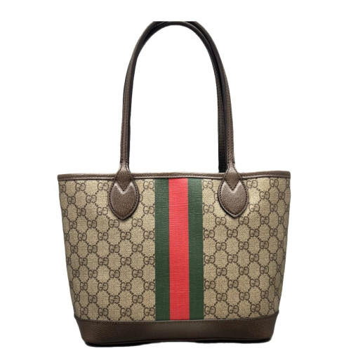 Gucci Small Interlocking G Tote GG Supreme Monogram Beige Ebony Brown Green