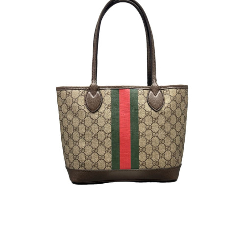 Gucci Small Interlocking G Tote GG Supreme Monogram Beige Ebony Brown Green