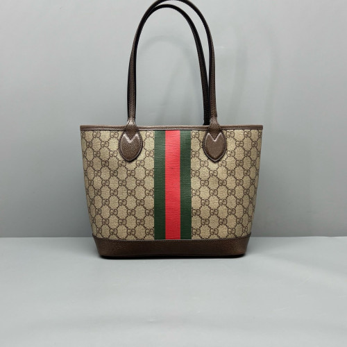 Gucci Small Interlocking G Tote GG Supreme Monogram Beige Ebony Brown Green