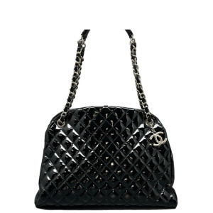 Chanel Quilted Large Just Mademoiselle Bowling Patent Calfskin Black