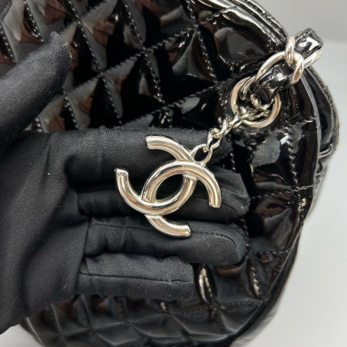 Chanel Quilted Large Just Mademoiselle Bowling Patent Calfskin Black Chanel Quilted Large Just Mademoiselle Bowling Patent Calfskin Black