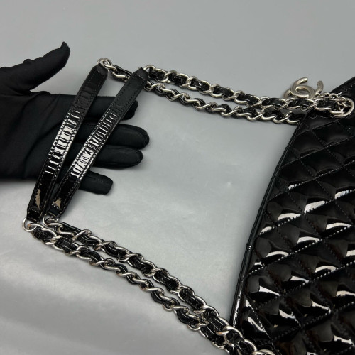 Chanel Quilted Large Just Mademoiselle Bowling Patent Calfskin Black Chanel Quilted Large Just Mademoiselle Bowling Patent Calfskin Black