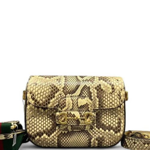 Gucci Small Horsebit 1955 Snakeskin Beige Brown