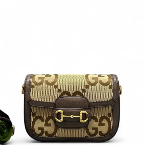 Gucci Mini Horsebit 1955 Canvas Monogram Jumbo GG Brown Beige