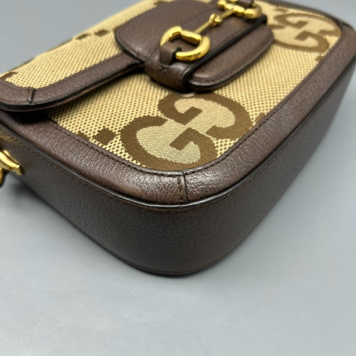 Gucci Mini Horsebit 1955 Canvas Monogram Jumbo GG Brown Beige