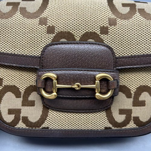 Gucci Mini Horsebit 1955 Canvas Monogram Jumbo GG Brown Beige