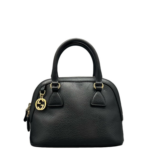 Gucci Small Gg Charm Dome Bag Grained Calfskin Black