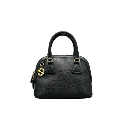 Gucci Small Gg Charm Dome Bag Grained Calfskin Black