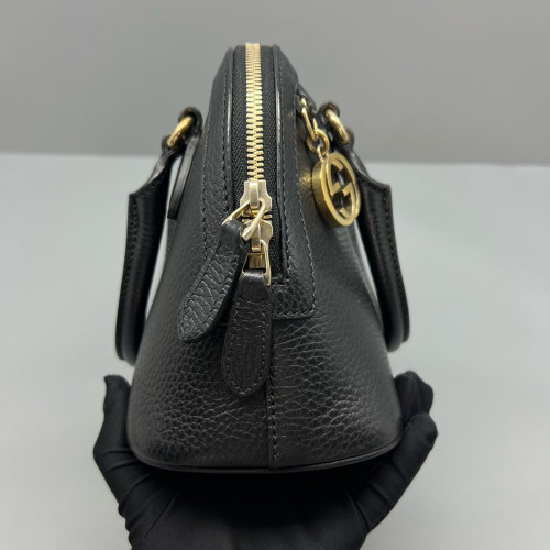 Gucci Small Gg Charm Dome Bag Grained Calfskin Black