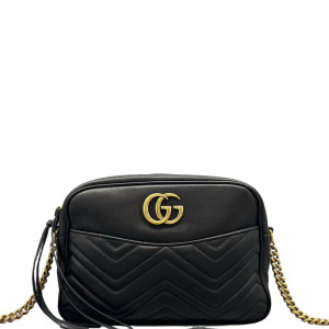 Gucci Matelasse Small GG Marmont Chain Shoulder Bag Calfskin Black