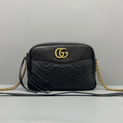 Gucci Matelasse Small GG Marmont Chain Shoulder Bag Calfskin Black Gucci Matelasse Small GG Marmont Chain Shoulder Bag Calfskin Black