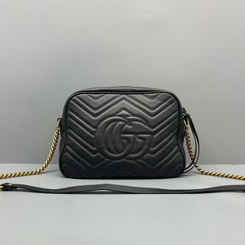 Gucci Matelasse Small GG Marmont Chain Shoulder Bag Calfskin Black Gucci Matelasse Small GG Marmont Chain Shoulder Bag Calfskin Black