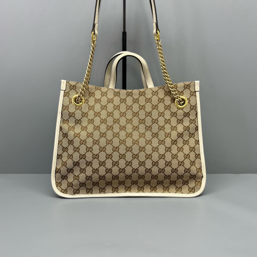 Gucci Medium Horsebit 1955 Tote GG Supreme Monogram Brown White