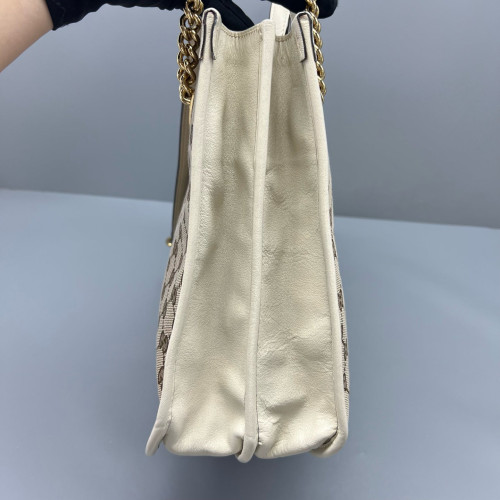 Gucci Medium Horsebit 1955 Tote GG Supreme Monogram Brown White