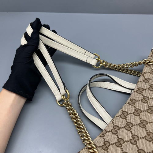 Gucci Medium Horsebit 1955 Tote GG Supreme Monogram Brown White