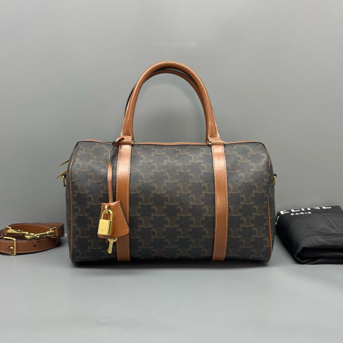 Celine Triomphe Boston Bag Triomphe Brown Black Celine Triomphe Boston Bag Triomphe Brown Black