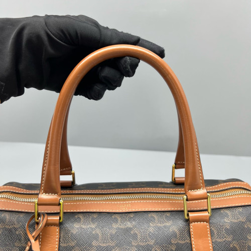 Celine Triomphe Boston Bag Triomphe Brown Black Celine Triomphe Boston Bag Triomphe Brown Black