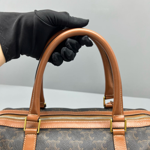 Celine Triomphe Boston Bag Triomphe Brown Black Celine Triomphe Boston Bag Triomphe Brown Black