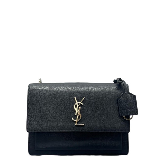 Yves Saint Laurent Medium Sunset Grained Calfskin Navy Black