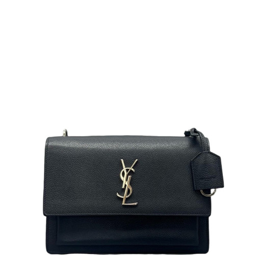 Yves Saint Laurent Medium Sunset Grained Calfskin Navy Black