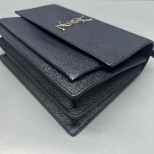 Yves Saint Laurent Medium Sunset Grained Calfskin Navy Black