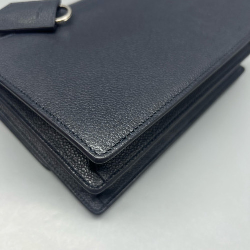 Yves Saint Laurent Medium Sunset Grained Calfskin Navy Black