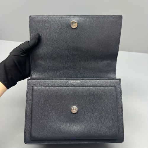Yves Saint Laurent Medium Sunset Grained Calfskin Navy Black