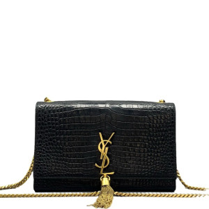 Yves Saint Laurent Medium Kate Crossbody Bag Calfskin Crocodile Embossed Black