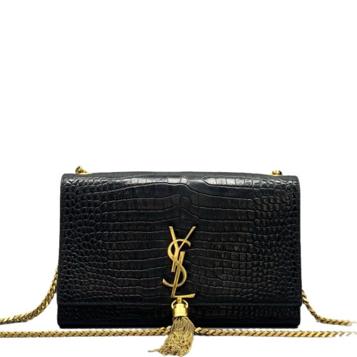 Yves Saint Laurent Medium Kate Crossbody Bag Calfskin Crocodile Embossed Black Yves Saint Laurent Medium Kate Crossbody Bag Calfskin Crocodile Embossed Black