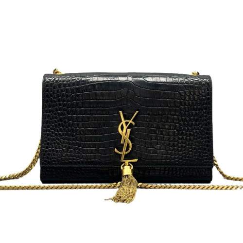 Yves Saint Laurent Medium Kate Crossbody Bag Calfskin Crocodile Embossed Black Yves Saint Laurent Medium Kate Crossbody Bag Calfskin Crocodile Embossed Black