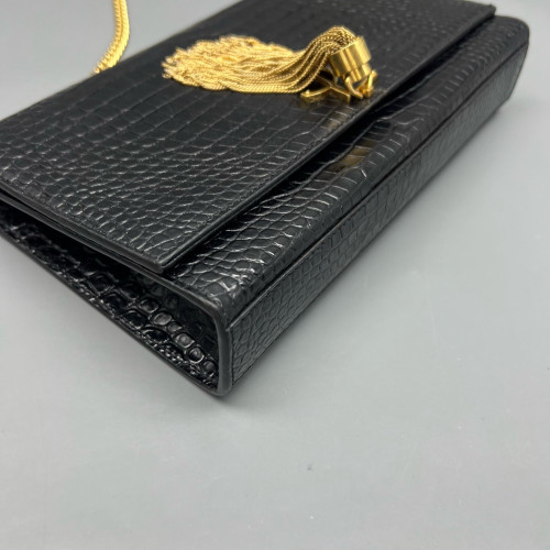 Yves Saint Laurent Medium Kate Crossbody Bag Calfskin Crocodile Embossed Black Yves Saint Laurent Medium Kate Crossbody Bag Calfskin Crocodile Embossed Black