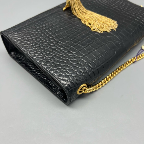 Yves Saint Laurent Medium Kate Crossbody Bag Calfskin Crocodile Embossed Black Yves Saint Laurent Medium Kate Crossbody Bag Calfskin Crocodile Embossed Black