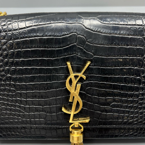 Yves Saint Laurent Medium Kate Crossbody Bag Calfskin Crocodile Embossed Black Yves Saint Laurent Medium Kate Crossbody Bag Calfskin Crocodile Embossed Black