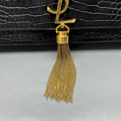 Yves Saint Laurent Medium Kate Crossbody Bag Calfskin Crocodile Embossed Black Yves Saint Laurent Medium Kate Crossbody Bag Calfskin Crocodile Embossed Black