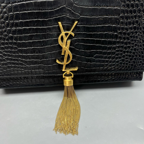 Yves Saint Laurent Medium Kate Crossbody Bag Calfskin Crocodile Embossed Black Yves Saint Laurent Medium Kate Crossbody Bag Calfskin Crocodile Embossed Black