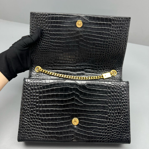 Yves Saint Laurent Medium Kate Crossbody Bag Calfskin Crocodile Embossed Black Yves Saint Laurent Medium Kate Crossbody Bag Calfskin Crocodile Embossed Black
