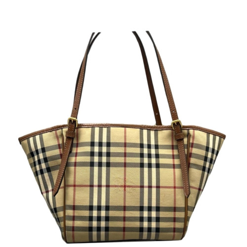 Burberry Tote Bag Haymarket Check Calfskin Beige Brown Black Burberry Tote Bag Haymarket Check Calfskin Beige Brown Black