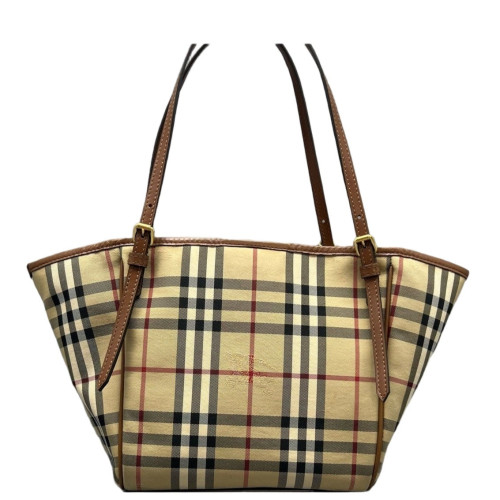 Burberry Tote Bag Haymarket Check Calfskin Beige Brown Black Burberry Tote Bag Haymarket Check Calfskin Beige Brown Black