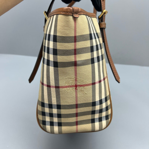 Burberry Tote Bag Haymarket Check Calfskin Beige Brown Black Burberry Tote Bag Haymarket Check Calfskin Beige Brown Black