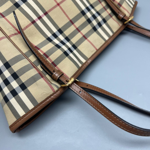 Burberry Tote Bag Haymarket Check Calfskin Beige Brown Black Burberry Tote Bag Haymarket Check Calfskin Beige Brown Black