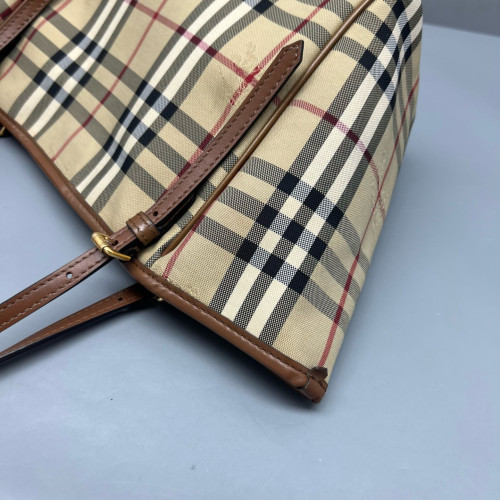 Burberry Tote Bag Haymarket Check Calfskin Beige Brown Black Burberry Tote Bag Haymarket Check Calfskin Beige Brown Black