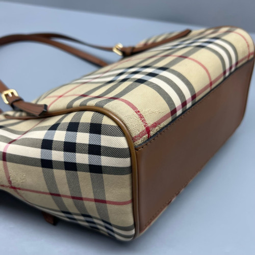 Burberry Tote Bag Haymarket Check Calfskin Beige Brown Black Burberry Tote Bag Haymarket Check Calfskin Beige Brown Black