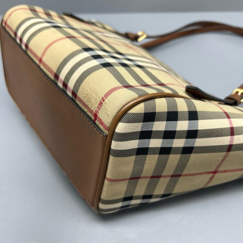 Burberry Tote Bag Haymarket Check Calfskin Beige Brown Black Burberry Tote Bag Haymarket Check Calfskin Beige Brown Black