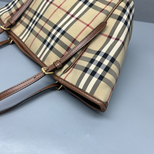 Burberry Tote Bag Haymarket Check Calfskin Beige Brown Black Burberry Tote Bag Haymarket Check Calfskin Beige Brown Black